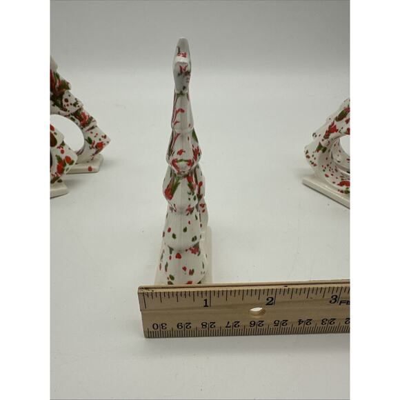 9 Vintage 3D Ceramic Christmas Tree Napkin Rings Holders White, Red, Green - Picture 5 of 5